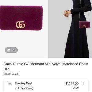 Authentic marmont velvet gucci purse